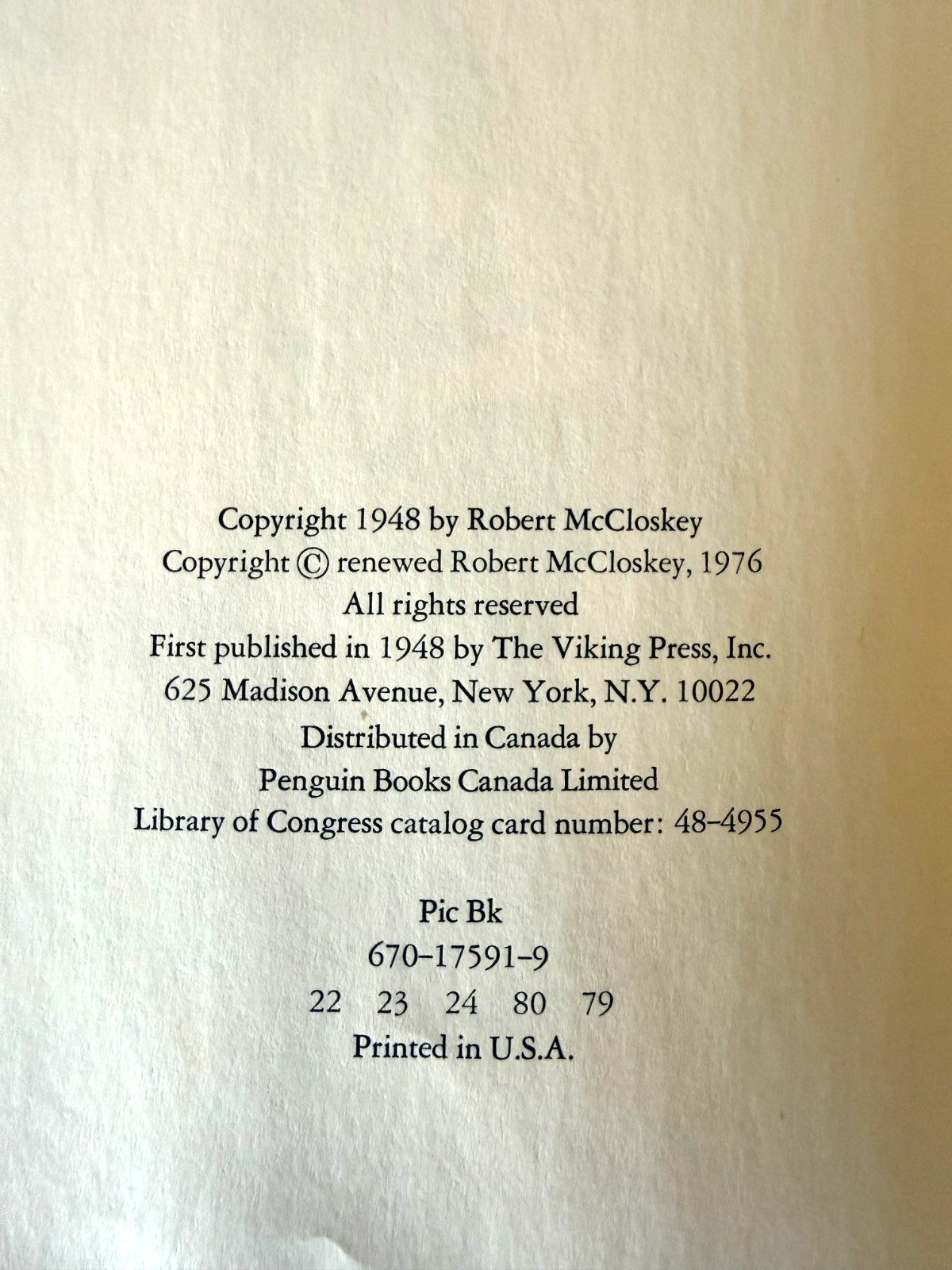 Blueberries for Sal by Robert McCloskey (1948, Hardcover)