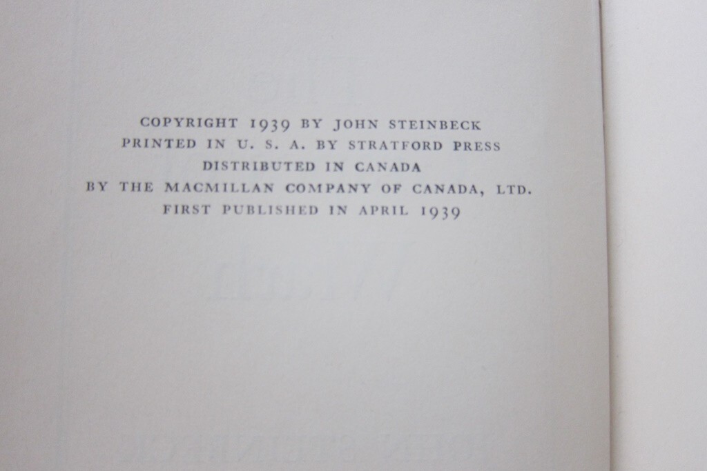 The Grapes of Wrath by John Steinbeck, First Edition, 1st Printing, 1939 Vintage
