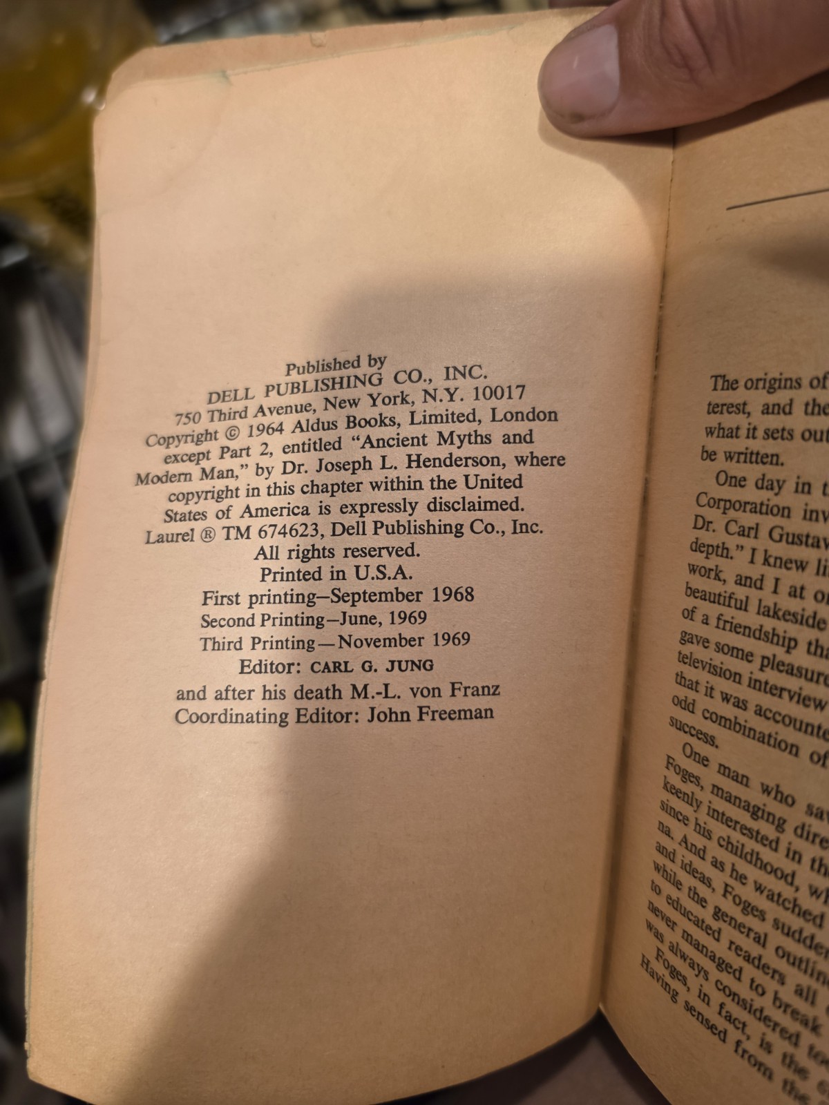 Vintage 1969 Man and His Symbols Carl Jung Dell 5183 Laurel Edition Paperback