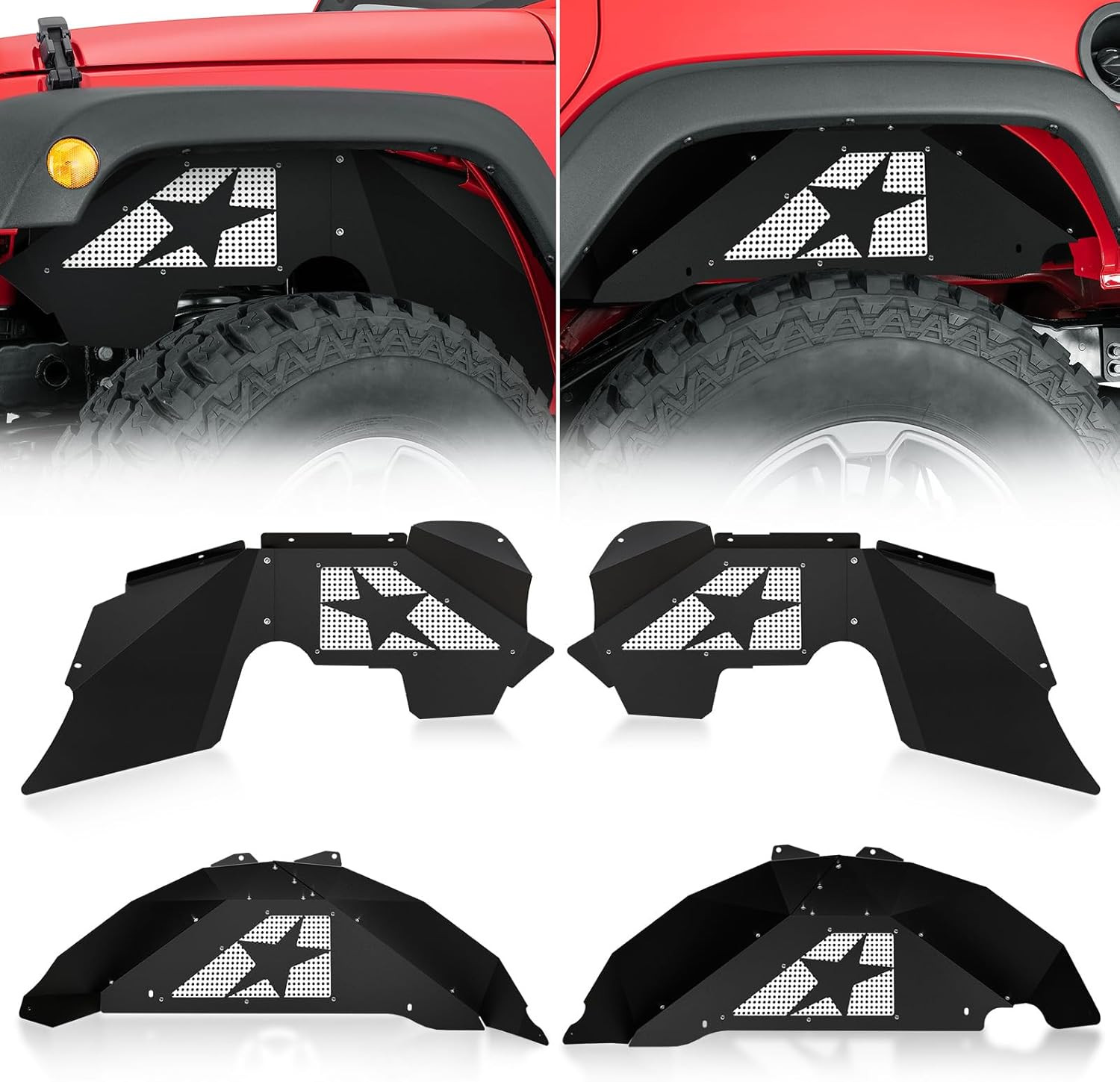 Front & Rear Inner Fender Liners Compatible with 2007-2018 Jeep Wrangler JK & JK
