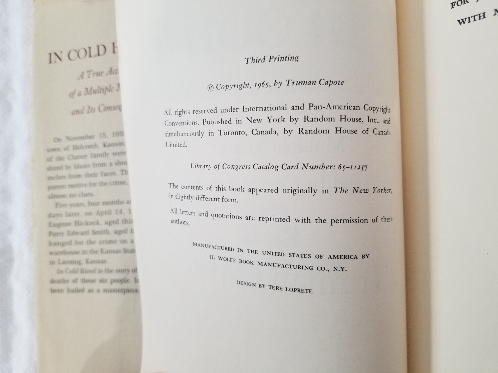 1965 In Cold Blood by Truman Capote Hardcover w/ Dustjacket