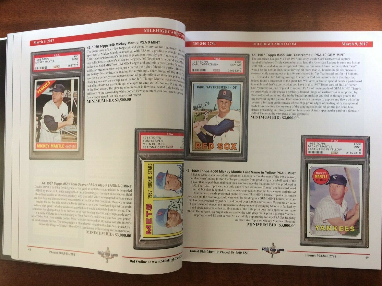 3/9/2017 Mile High Card Company Auction Catalog 200 pages Walter Johnson/Mantle