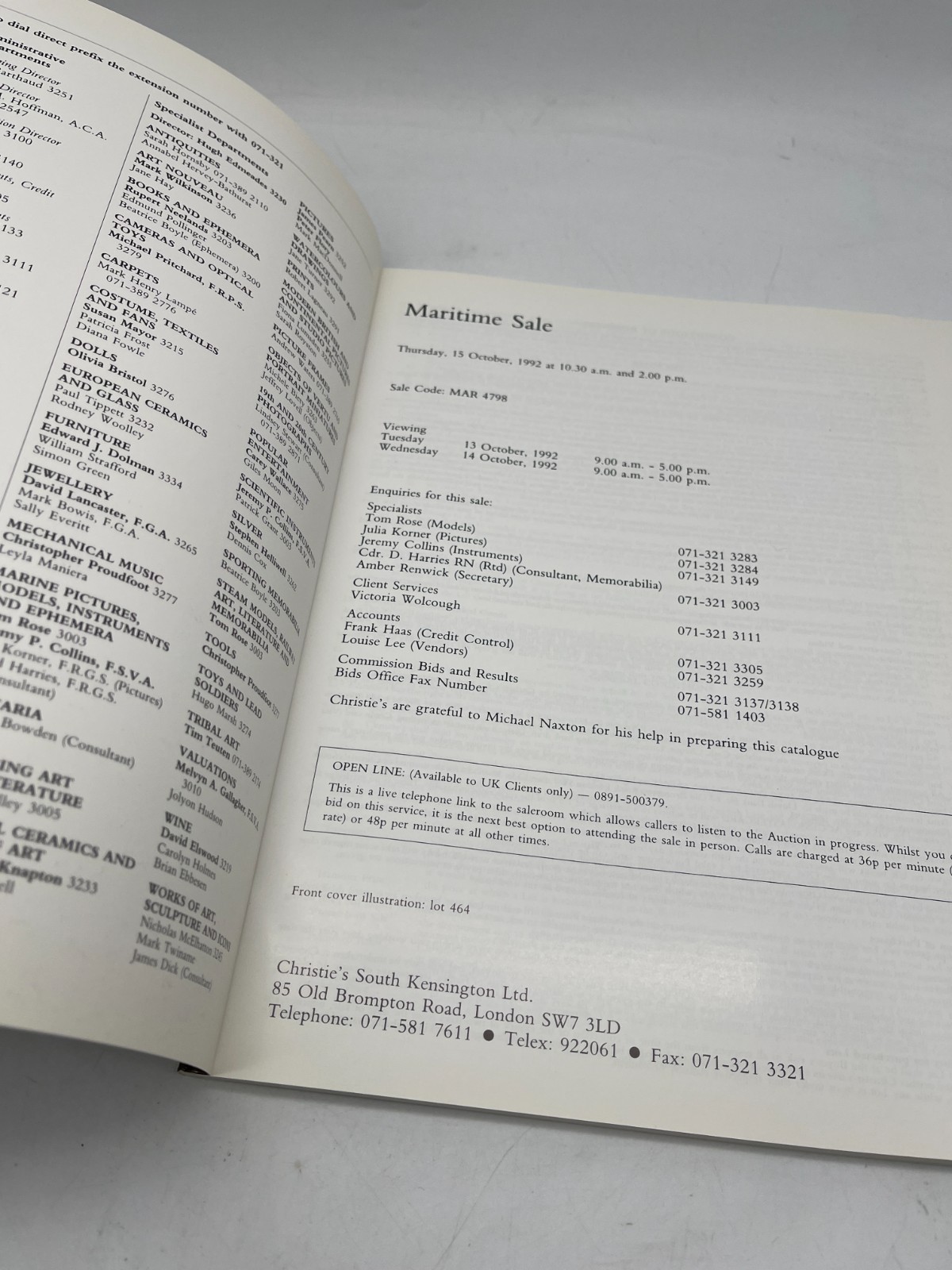 Vintage Christie’s Maritime Sale Auction Catalogue Oct 1992 Kensington London