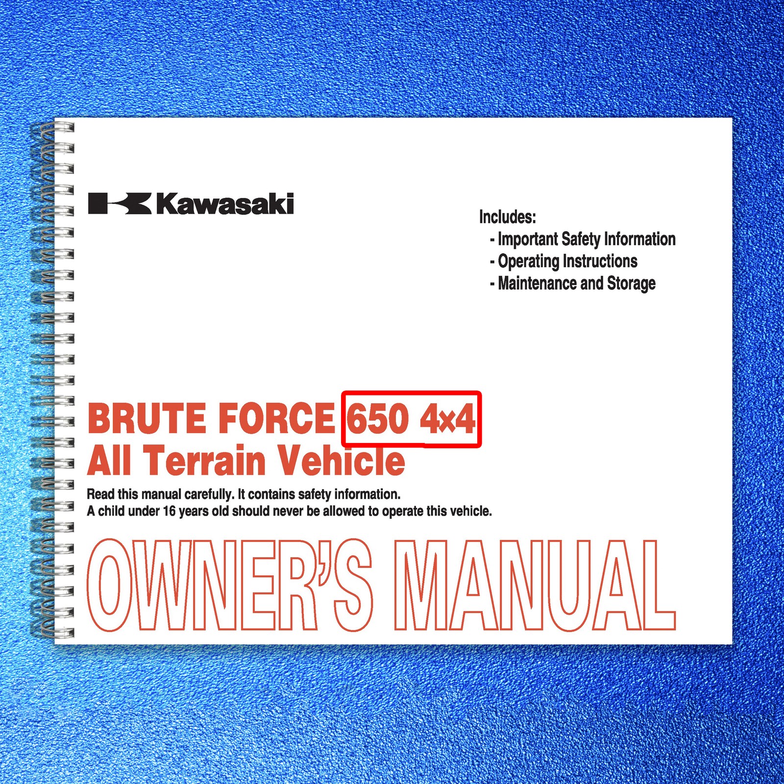 KAWASAKI Brute Force 650 4×4 Owners Manual 2010 – WIRE BOUND – TOUGH COVERS