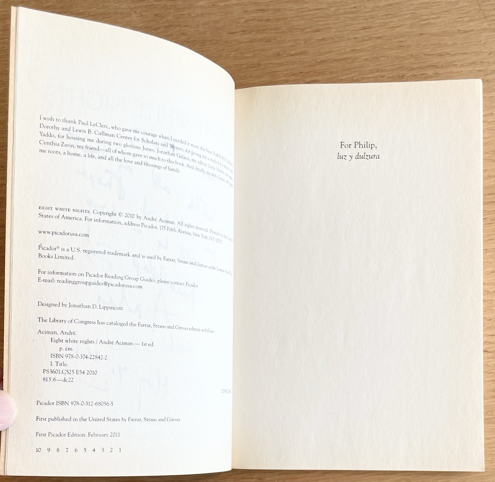 SIGNED Eight White Nights by André Aciman 1st Edition 1st Print (Picador) 2011
