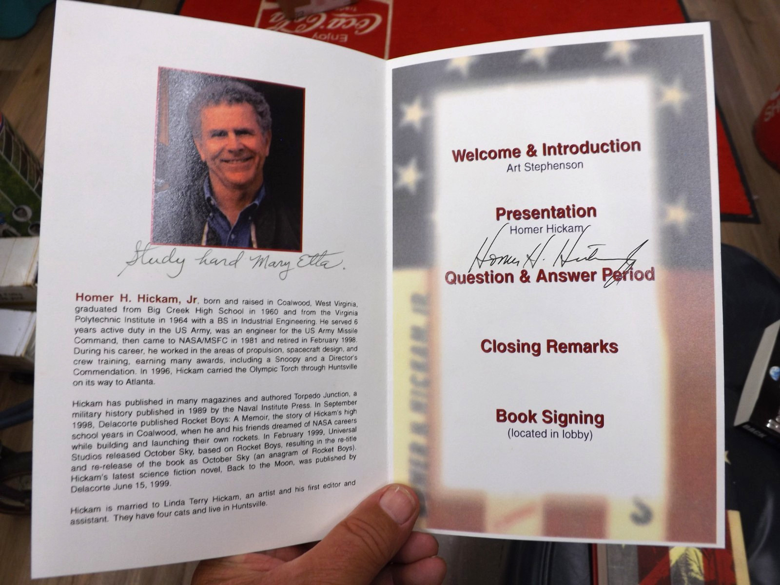 HOMER HICKAM SIGNED 3X LOT ROCKET BOYS 1998 FE BACK TO THE MOON NASA PROGRAM