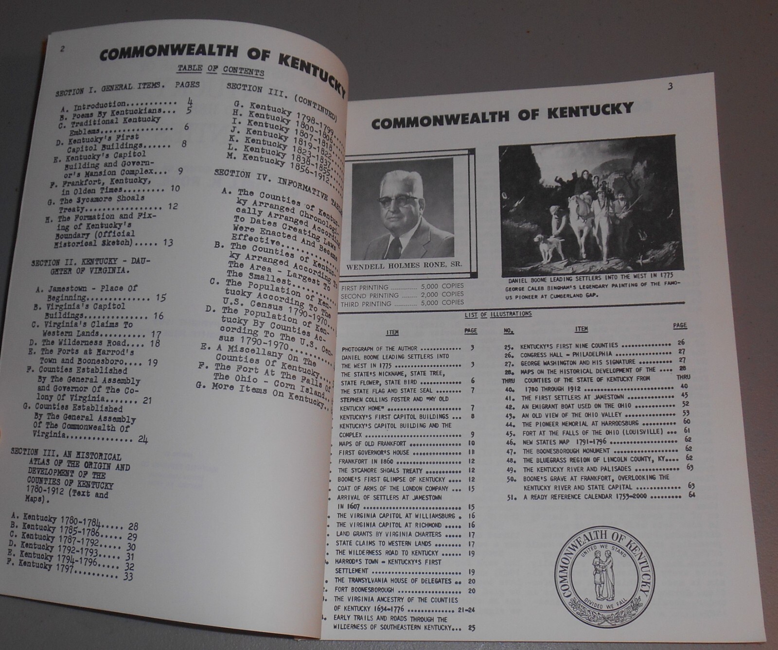 1965 AN HISTORICAL ATLAS OF KENTUCKY AND HER COUNTIES PAPERBACK 64 PAGES