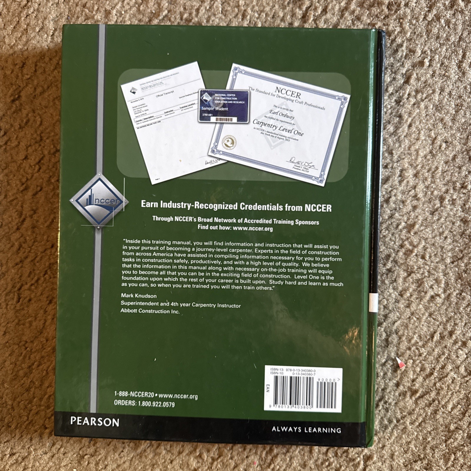 NCCER 2013 CARPENTRY Training Guide Level 1 Fifth Edition *EXCELLENT*