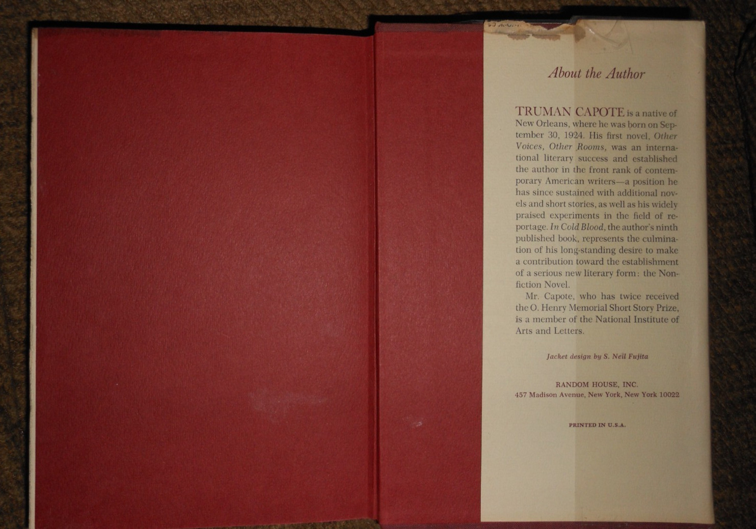 IN COLD BLOOD TRUMAN CAPOTE HCDJ FIRST BOOK MONTH CLUB EDITION WOLFF 1965 LINER