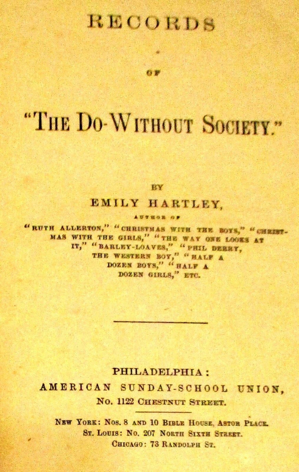 1878 Record of The Do Without Society by Emily Hartley H/C 272 Pages RARE!!!