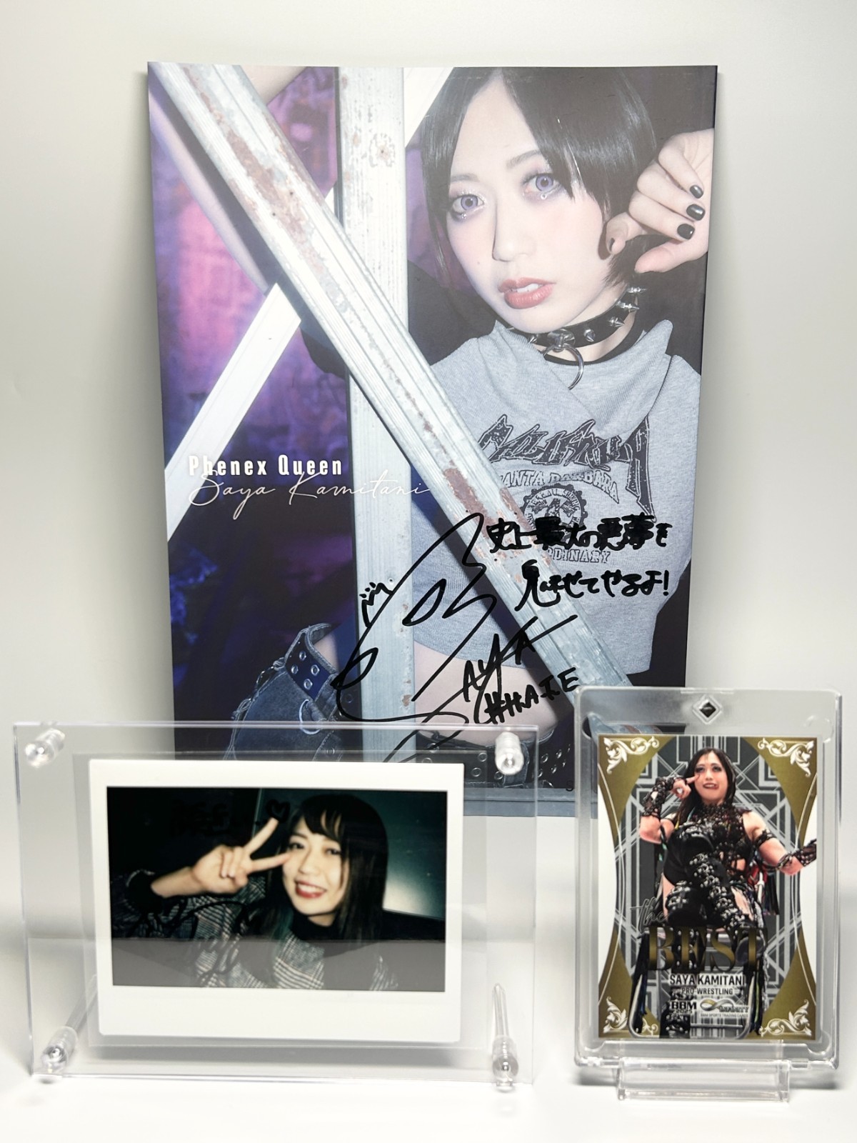 Saya Kamitani Signed Photobook + Signed Polaroid Cheki + BBM Card STARDOM Japan