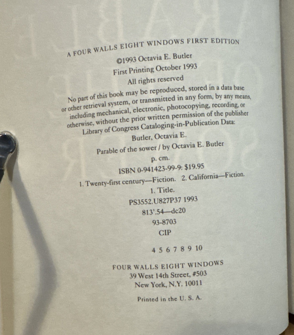 Parable Of the Sower – Octavia E Butler (1993 Hardcover) First Edition/4th, FAIR
