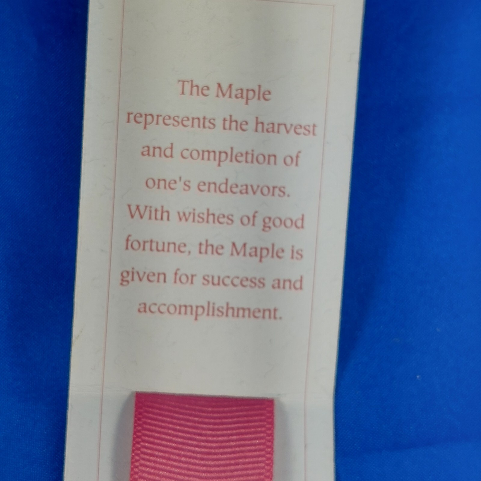 Maple Leaf Book Marker 9 inches long mauve ribbon metal gold color leaf