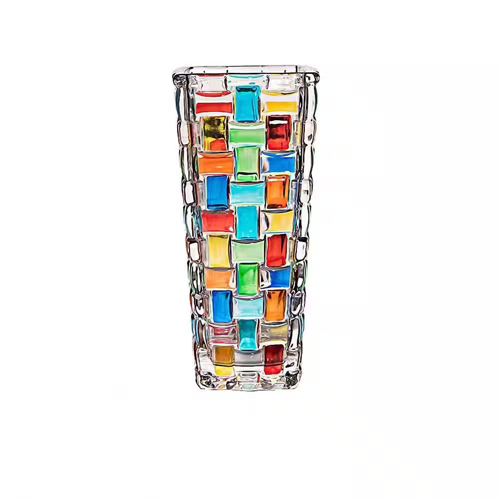 Geometric Colorful Crystal Flower Vase 7.7 In. Glass Plant Vase for Floral Arran
