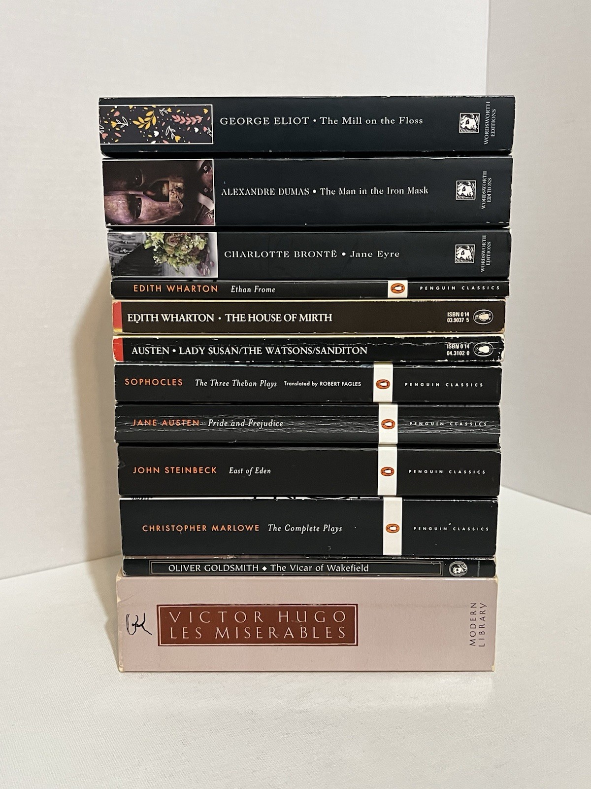Classic Book Lot John Steinbeck Jane Austen George Eliot Charlotte Bronte Dumas