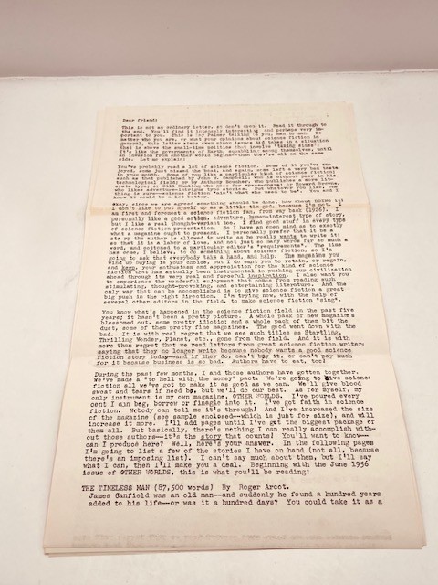 PULP: OTHER WORLDS Science Stories Palmer Nov 1955 w/RARE Subscription Letter VF
