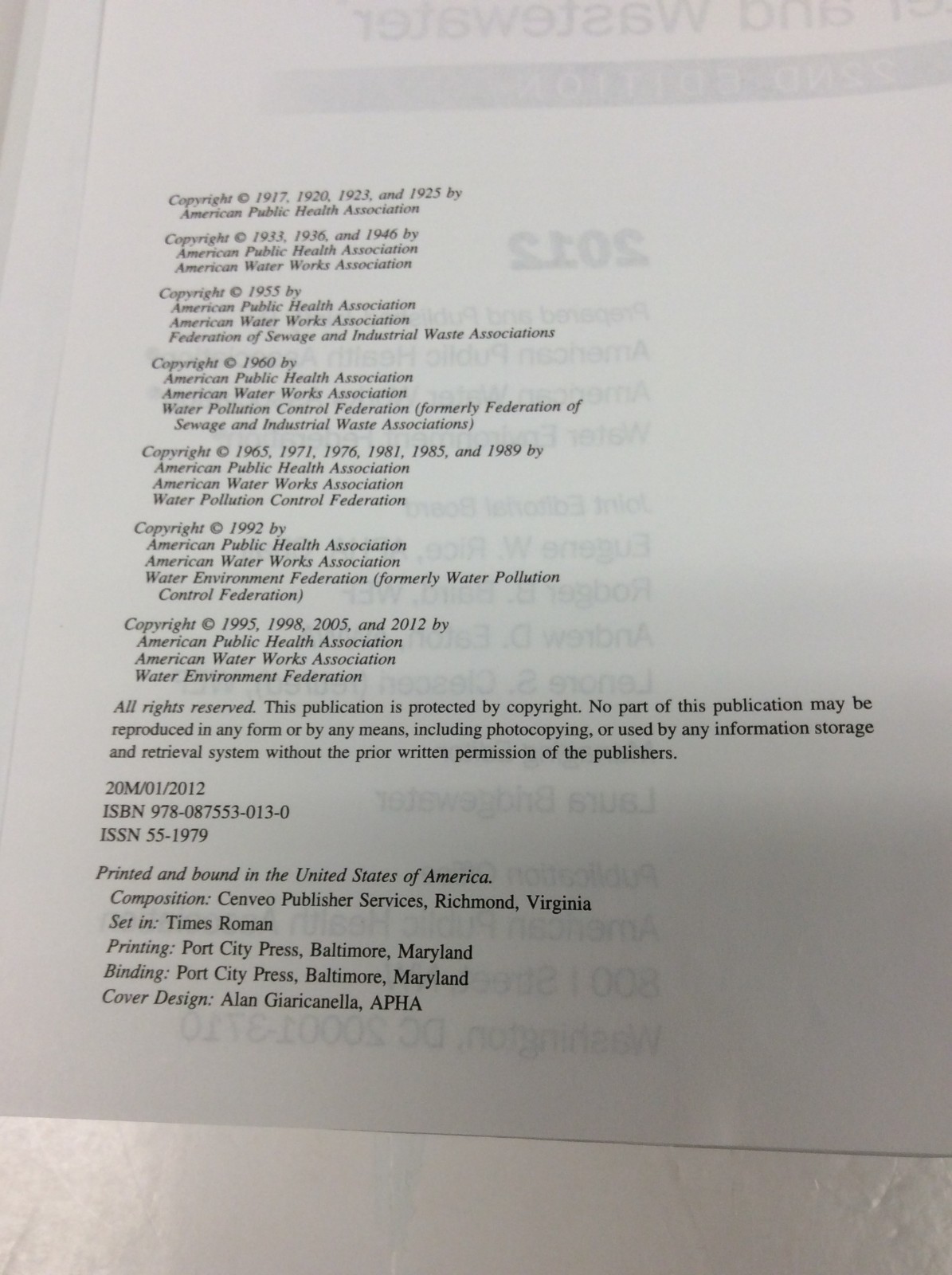 STANDARD METHODS FOR THE EXAMINATION OF WATER AND WASTEWATER 22nd Ed. 2012
